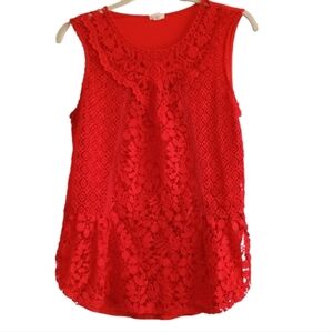 Tiny Brand Red Crochet Lace Tank Top Size Small - Sleeveless‎ Open Knit Boho...